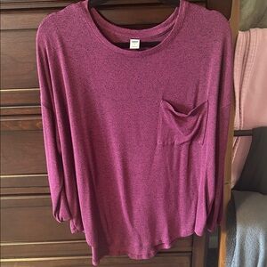 Soft Knit Long Sleeve Pocket Tee - Plum - size medium